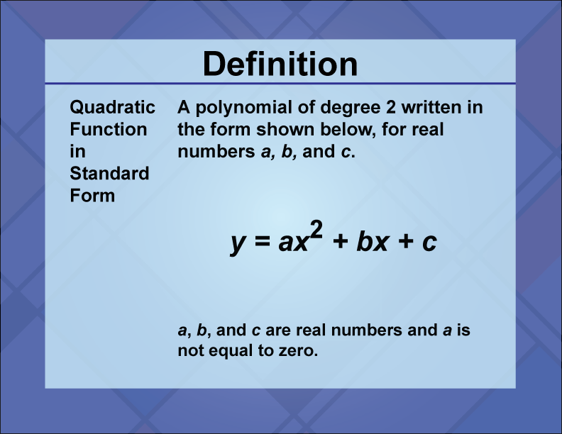 Definition--Quadratics Concepts--Quadratic Function in Standard Form