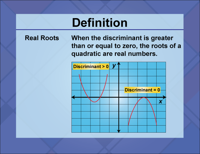 Video Definition 23--Quadratics Concepts--Real Roots