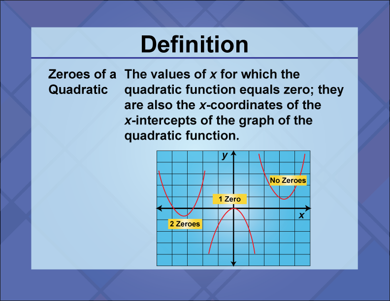 Video Definition 25--Quadratics Concepts--Zeroes of a Quadratic