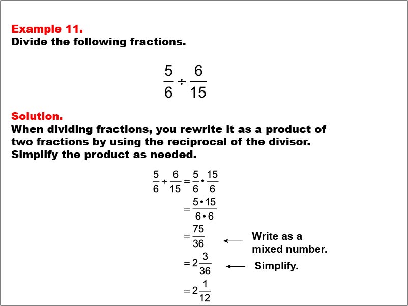Math Example: Fraction Operations--Dividing Fractions: Example 11
