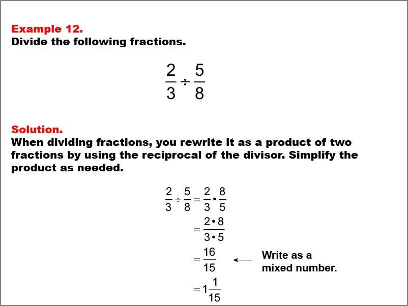 Math Example: Fraction Operations--Dividing Fractions: Example 12