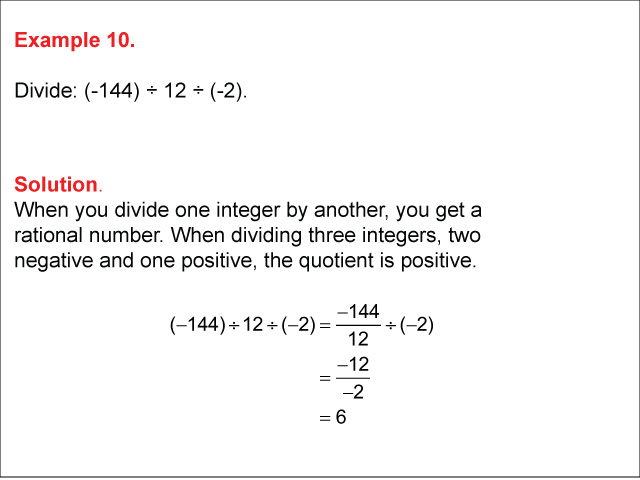 Math Example--Numerical Expressions--Dividing Integers: Example 10