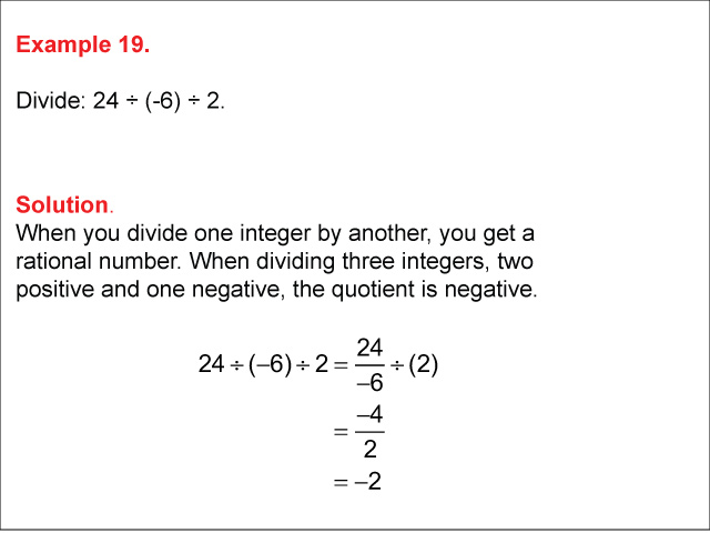 Math Example--Numerical Expressions--Dividing Integers: Example 19