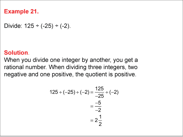 Math Example--Numerical Expressions--Dividing Integers: Example 21