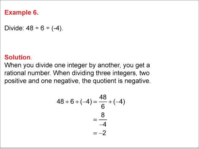 Math Example--Numerical Expressions--Dividing Integers: Example 6