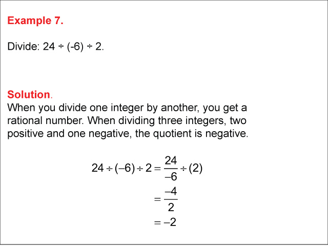 Math Example--Numerical Expressions--Dividing Integers: Example 7