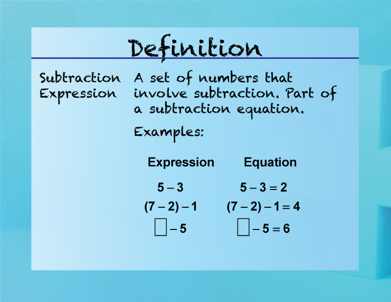 Elementary Math Definitions--Addition Subtraction Concepts--Subtraction Expression