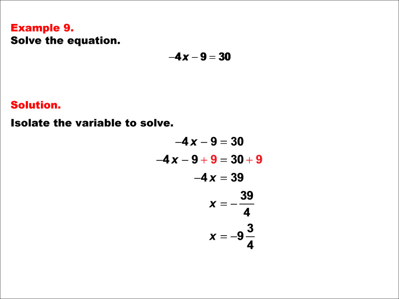 Math Example--Solving Equations--One-Variable Equations: Example 9