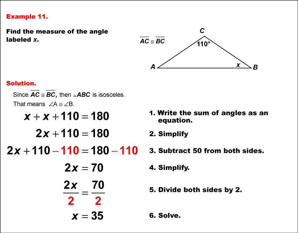 Math Example--Solving Equations--Solving Equations with Angle Measures--Example 11
