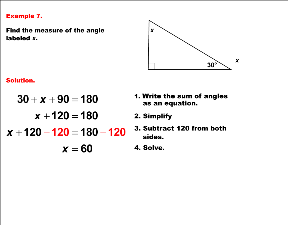 Math Example--Solving Equations--Solving Equations with Angle Measures--Example 7