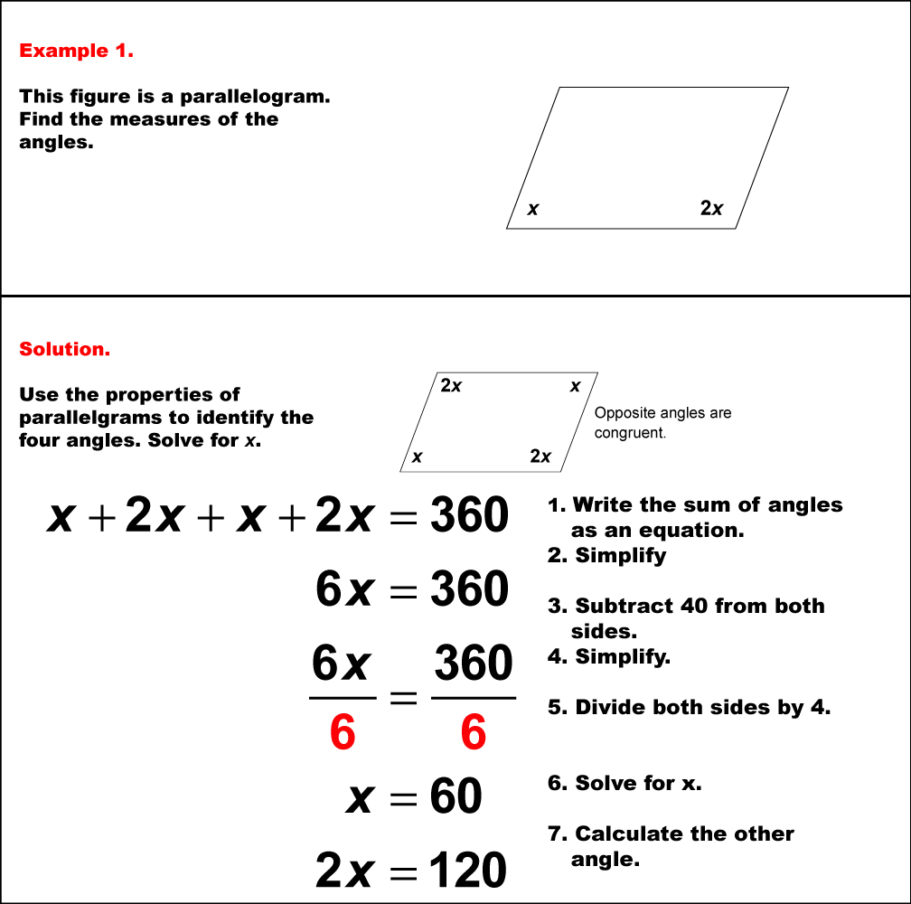 Math Example--Solving Equations--Solving Equations with Angle Measures 2--Example 1