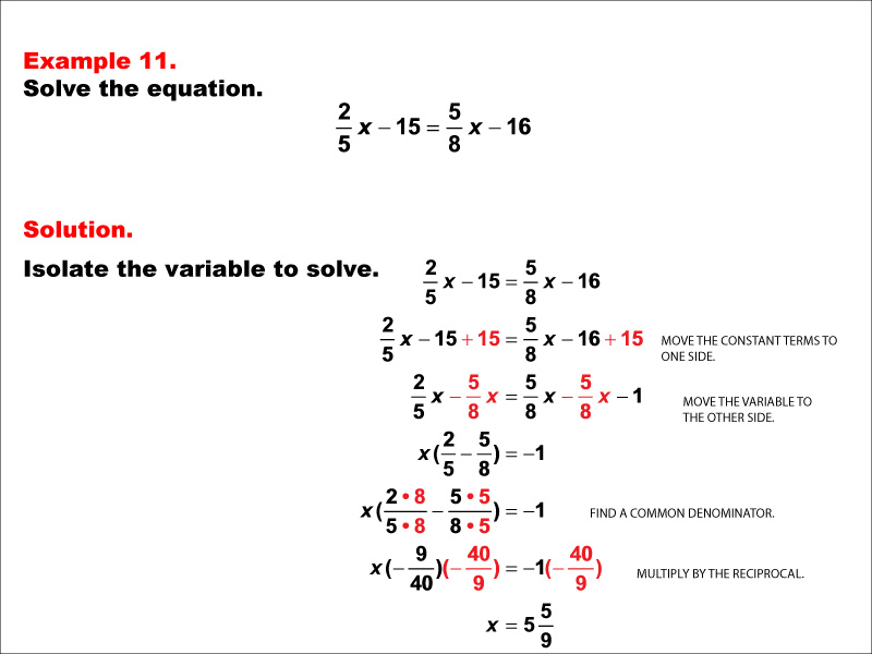 Math Example--Solving Equations--Equations with Fractions: Example 11