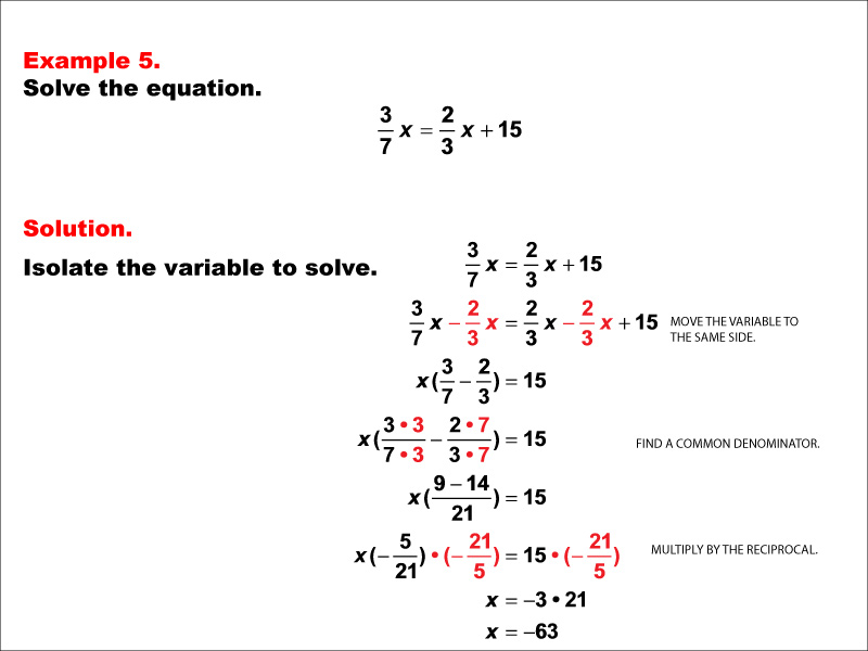 Math Example--Solving Equations--Equations with Fractions: Example 5
