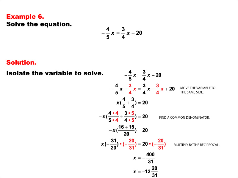 Math Example--Solving Equations--Equations with Fractions: Example 6