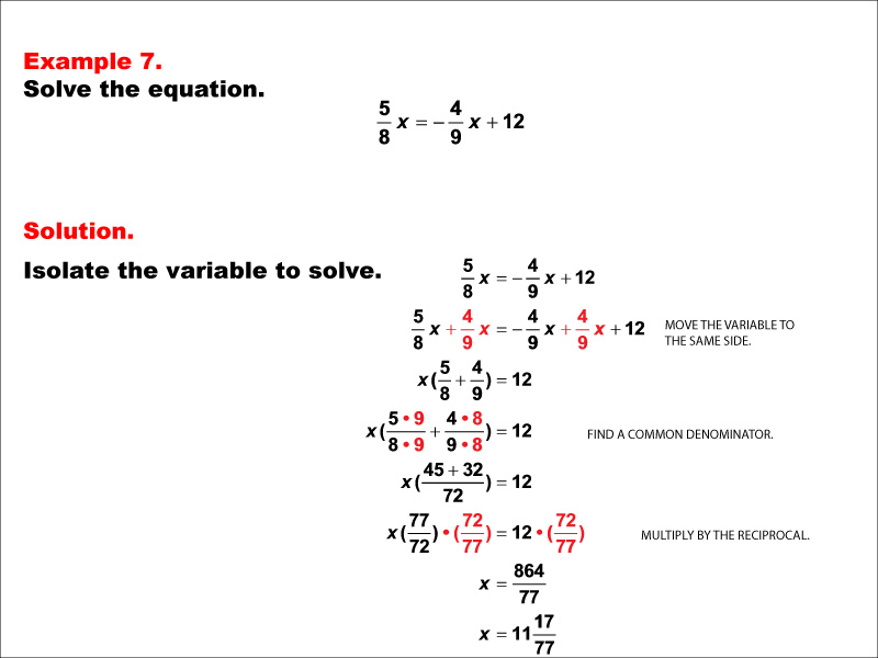 Math Example--Solving Equations--Equations with Fractions: Example 7