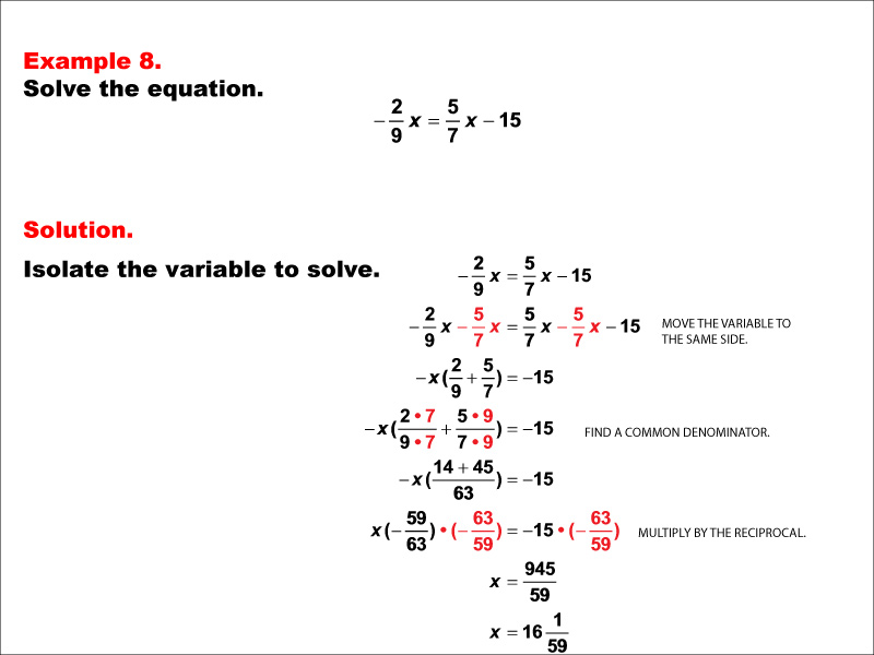 Math Example--Solving Equations--Equations with Fractions: Example 8