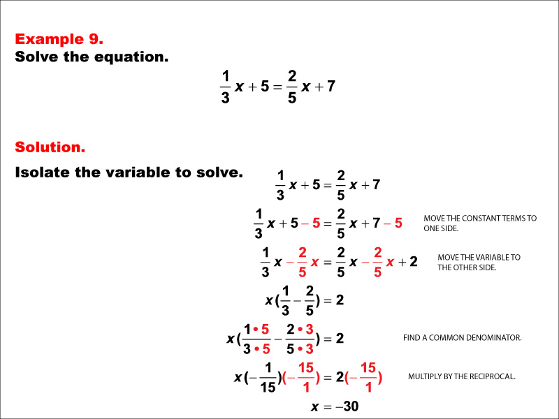 Math Example--Solving Equations--Equations with Fractions: Example 9