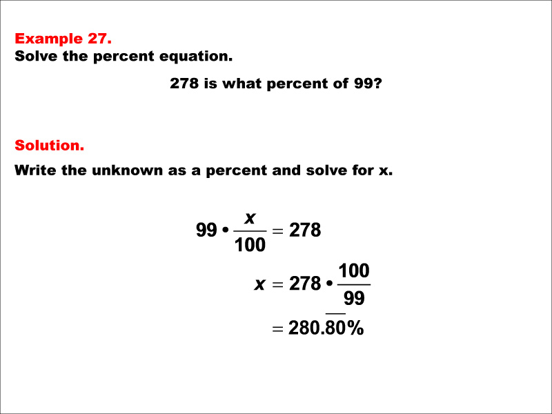 In this math example solve an equation that has percents.