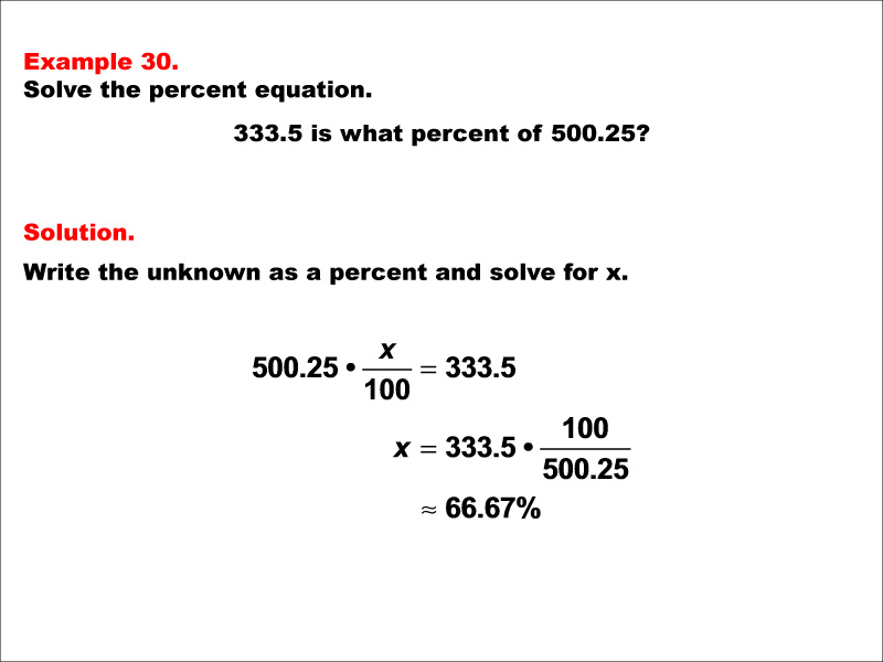 In this math example solve an equation that has percents.