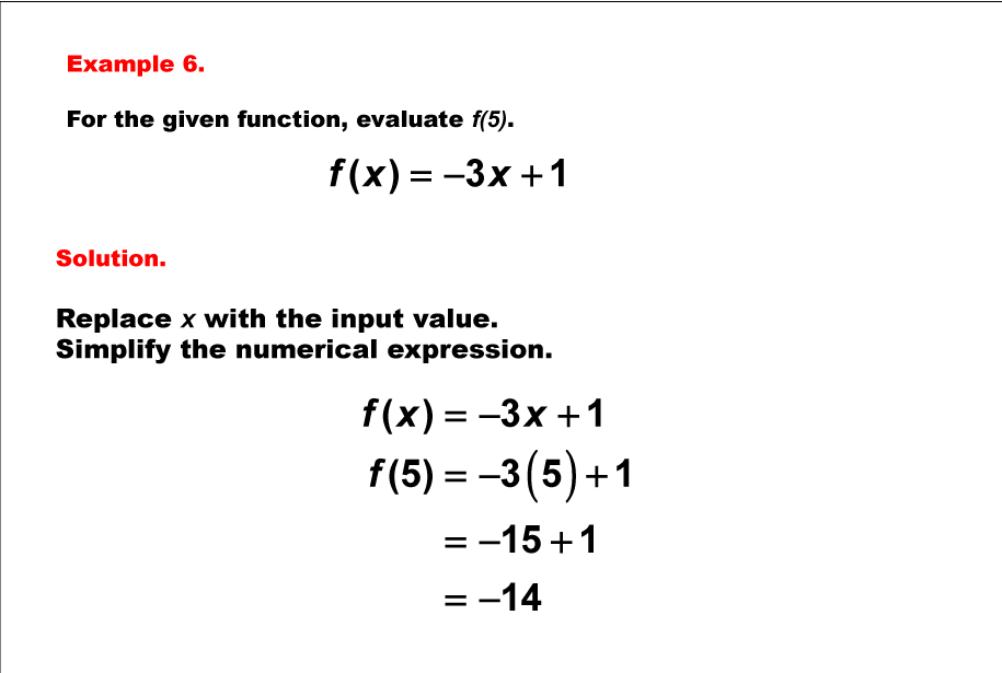 Math Example--Linear Function Concepts--Evaluating Linear Functions: Example 6