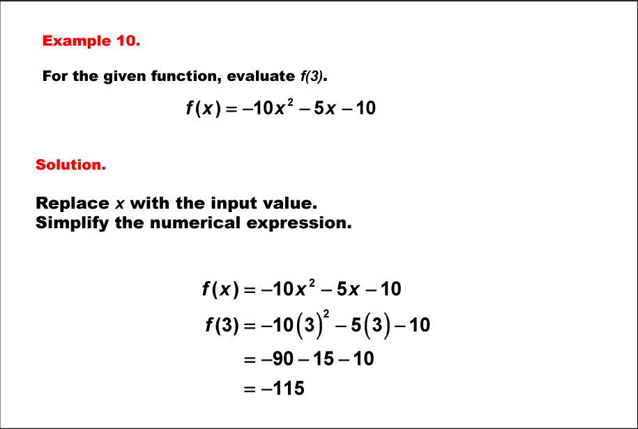 Math Example--Quadratics--Evaluating Quadratic Functions: Example 10