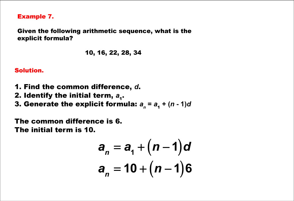 Math Example--Sequences and Series--Finding the Explicit Formula of an Arithmetic Sequence: Example 7
