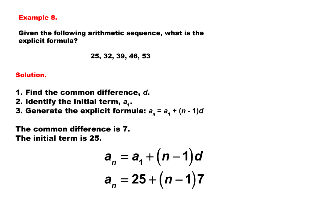 Math Example--Sequences and Series--Finding the Explicit Formula of an Arithmetic Sequence: Example 8