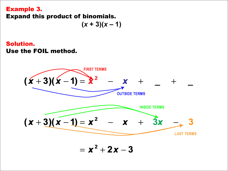 FOIL Example 3: Expanding the product of two binomials using FOIL, under these conditions: (x + a)(x - b).