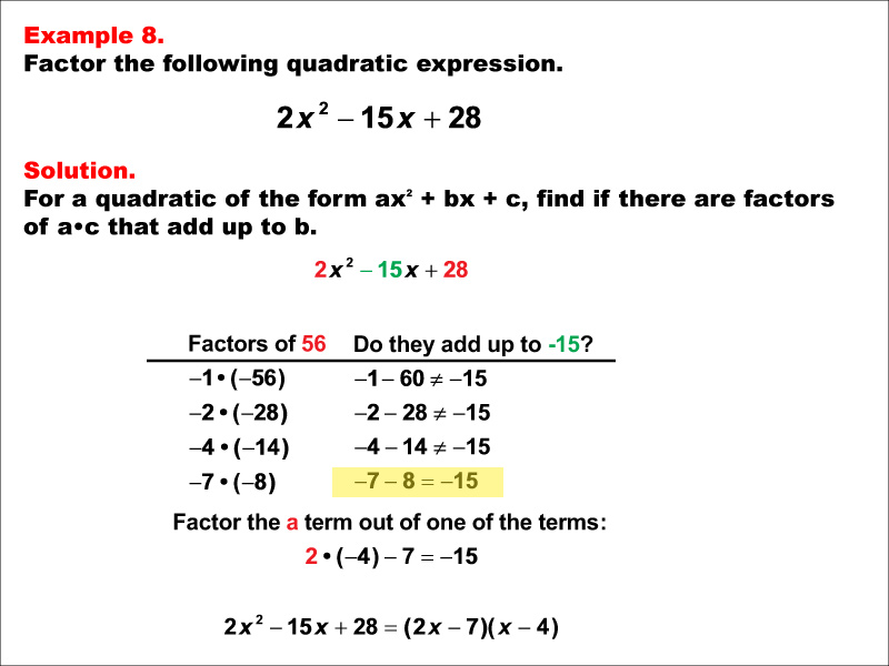 Math Example--Quadratics--Factoring Quadratics: Example 8