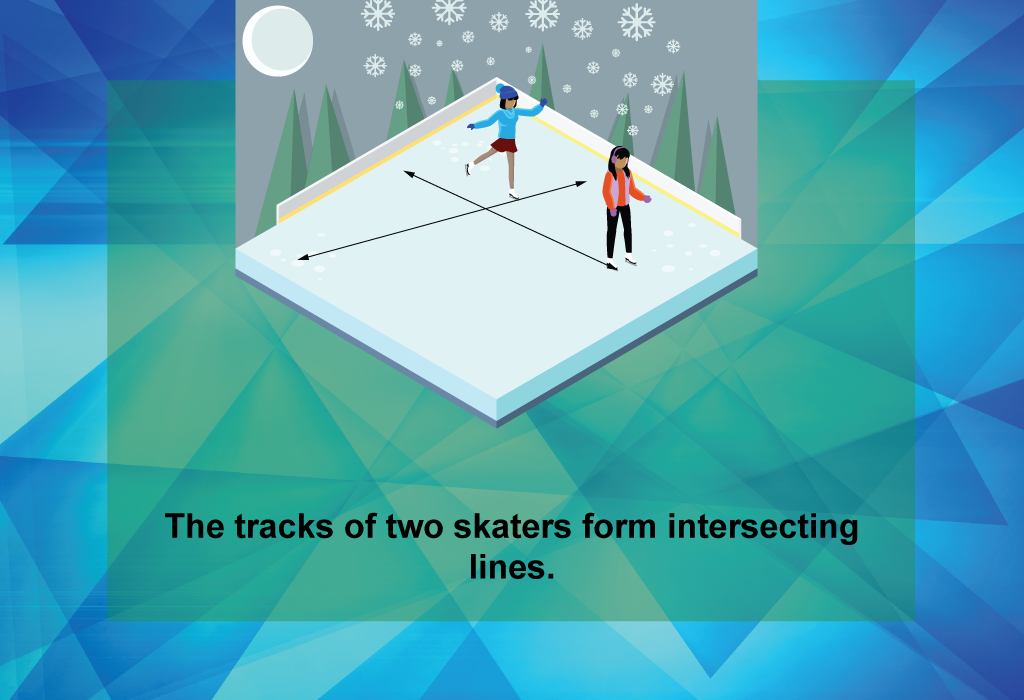 The tracks of two skaters form intersecting lines.