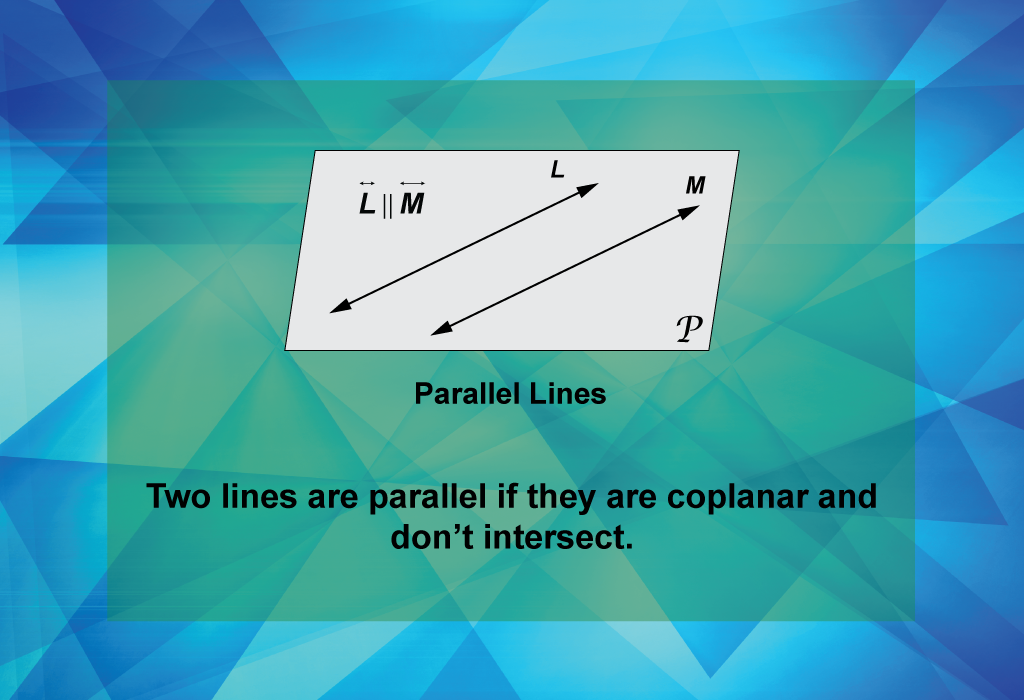 Two lines are parallel if they are coplanar and don’t intersect.
