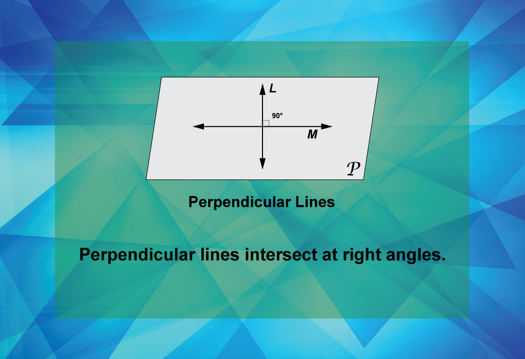 Perpendicular lines intersect at right angles.