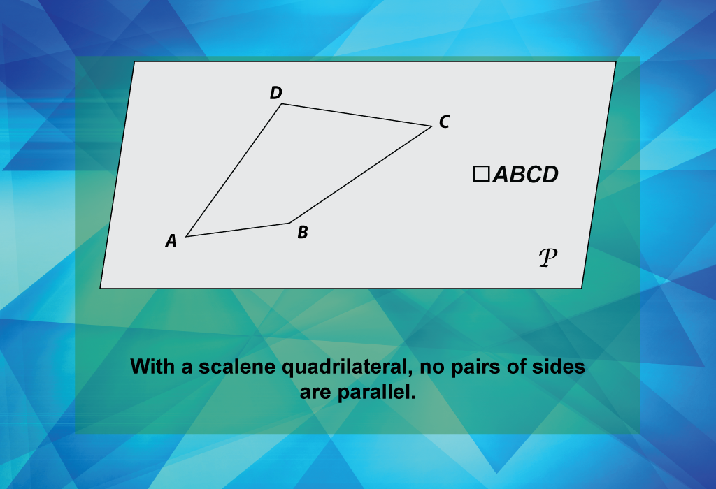 With a scalene quadrilateral, no pairs of sides are parallel.
