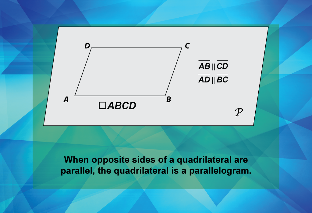 When opposite sides of a quadrilateral are parallel, the quadrilateral is a parallelogram.