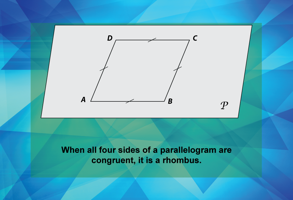When all four sides of a parallelogram are congruent, it is a rhombus.