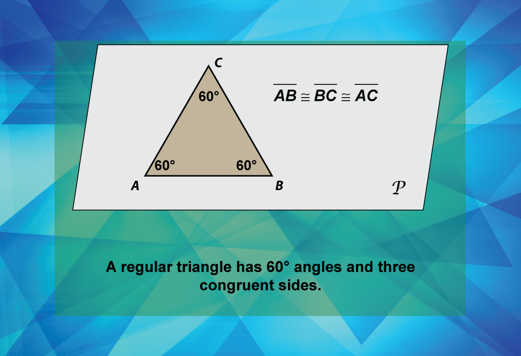 A regular triangle has 60° angles and three congruent sides.