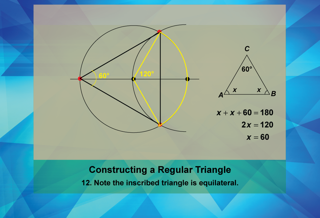 Step 12. Note the inscribed triangle is equilateral.
