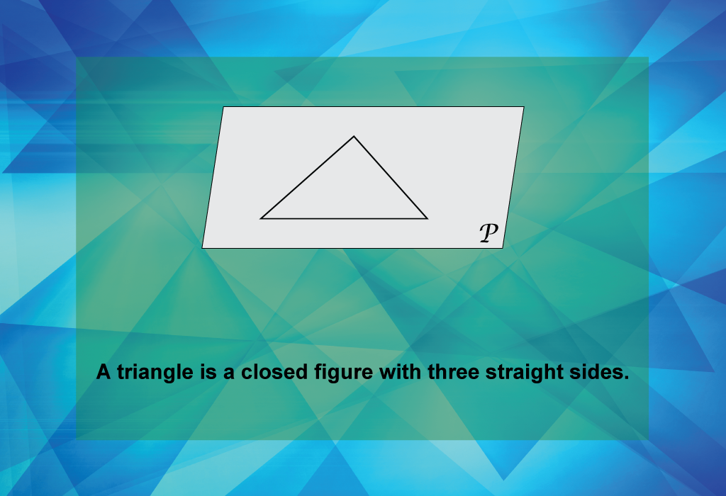 A triangle is a closed figure with three straight sides.