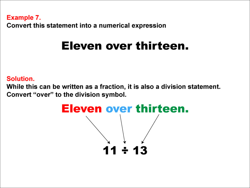 Math Example: Language of Math--Numerical Expressions--Division--Example 7