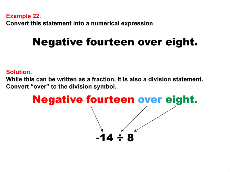In this example, convert a verbal expression into a numerical expression. Convert expressions that use the word "over."