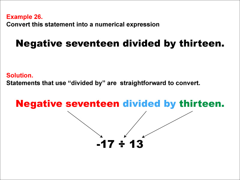 Math Example: Language of Math--Numerical Expressions--Division--Example 26