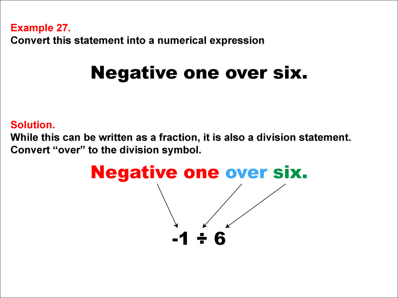 In this example, convert a verbal expression into a numerical expression. Convert expressions that use the word "over."