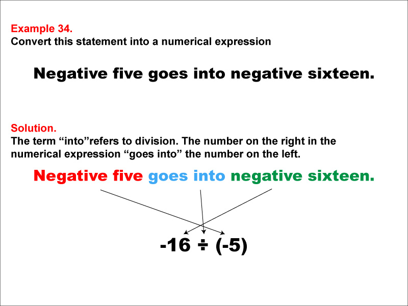 In this example, convert a verbal expression into a numerical expression. Convert expressions that use the word "into."