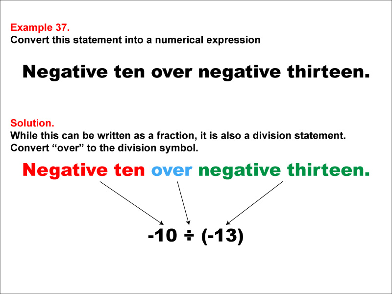 Math Example: Language of Math--Numerical Expressions--Division--Example 37