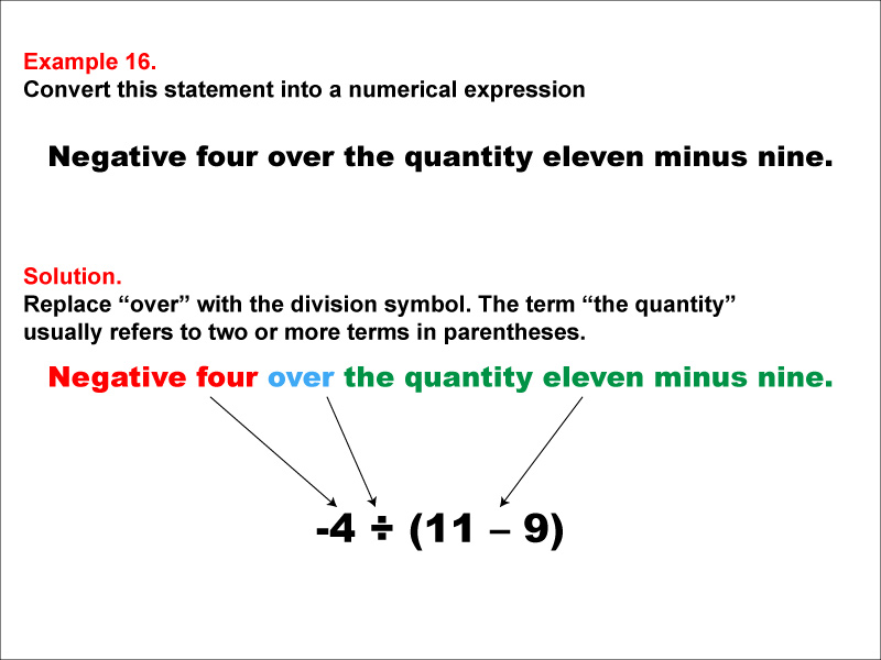 Math Example: Language of Math--Numerical Expressions--Grouping Symbols--Example 16