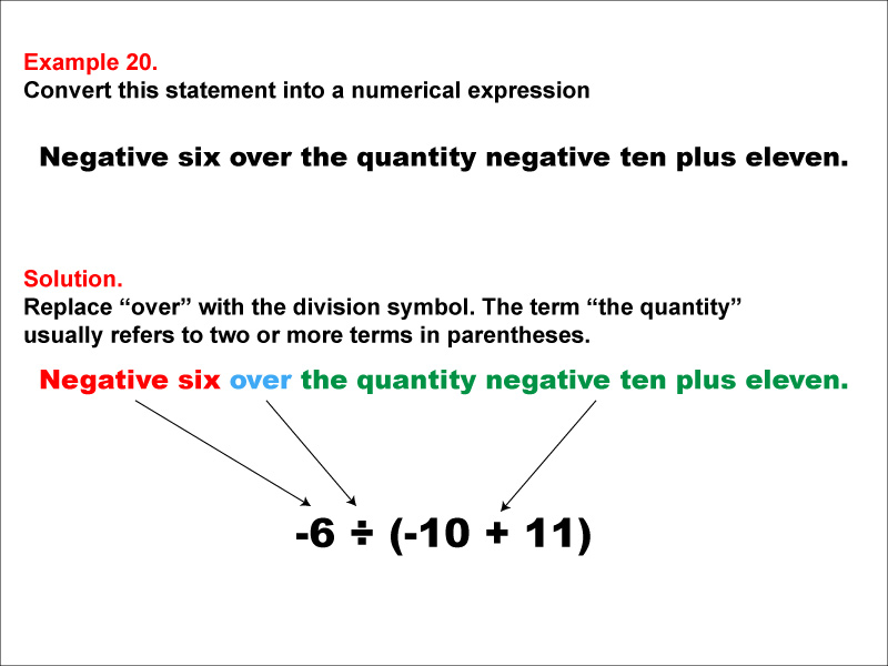 Math Example: Language of Math--Numerical Expressions--Grouping Symbols--Example 20