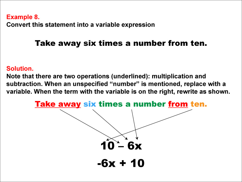 Math Example: Language of Math--Variable Expressions--Multiplication and Subtraction--Example 8