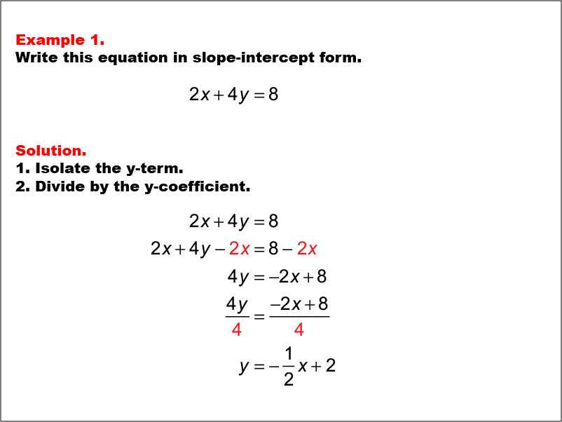 Math Example--Linear Function Concepts--Linear Equations in Standard Form: Example 1