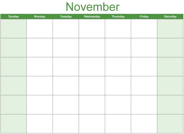 Math Clip Art--Calendar Template--November