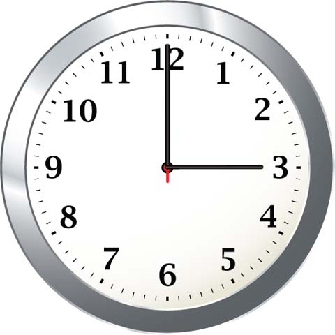 Math Clip Art--Clock Face Showing 3:00